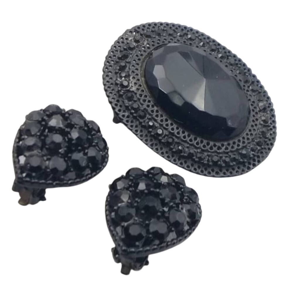 Vintage WEISS Mourning Brooch and Earrings Set  – Victorian Revival Jewelry